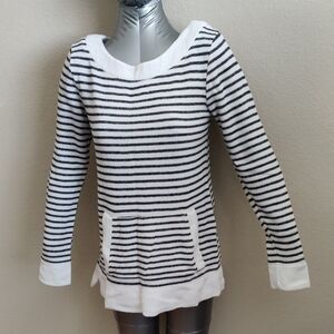 Women's Striped Grey and White Long Sleeve Top